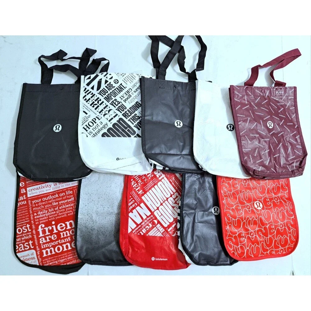 Lululemon Lot of 10 Reusable Shopping Tote Bags Small Red Black White